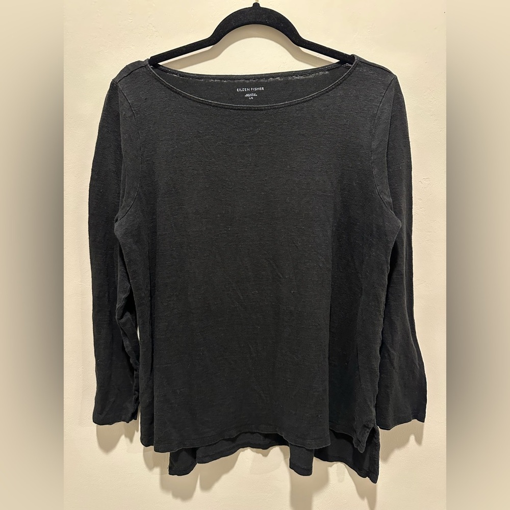 Eileen Fisher Linen Black Long Sleeve Sleeve Relaxed T-Shirt